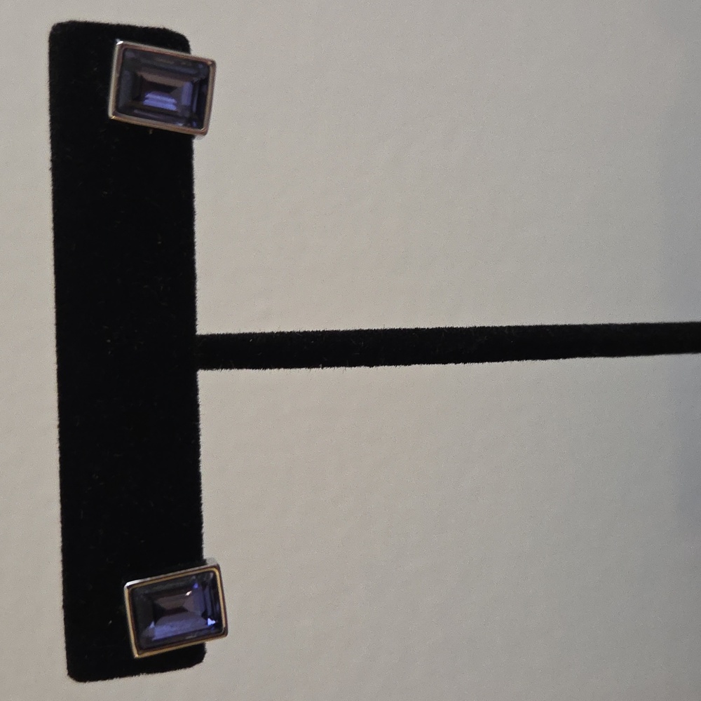 Swarovski Silver And Purple Rectangular Earrings - image 1